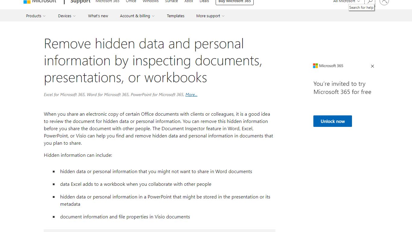 Remove hidden data and personal information by inspecting documents ...